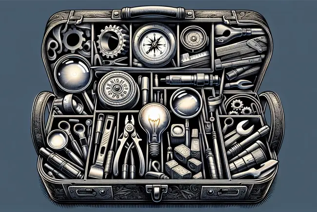 Illustration of a toolbox with various marketing tools